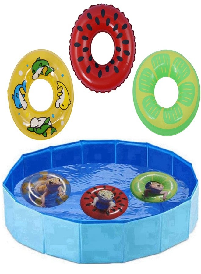 WCDJOMOP Bearded Dragon Swimming Pool with Inflatable Float Set - Foldable Collapsible Bathing Cooling Pool Bath Tub Reptile Collar Ring for Lizard Amphibians Grooming Health Supplies (30x10cm(11.8''x3.9'')) - Image 1